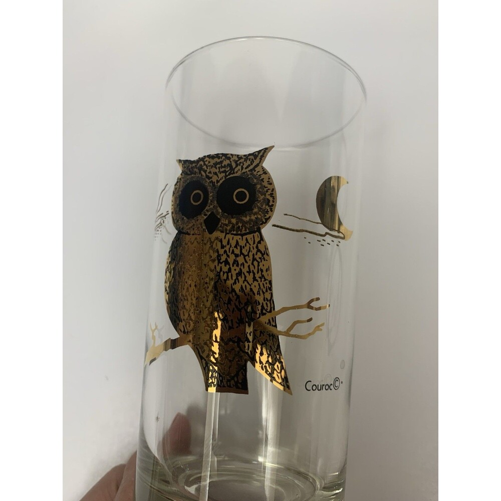 3 Vintage Couroc Owl Crescent Moon MCM Highball‎ Glasses Barware - Picture 5 of 7
